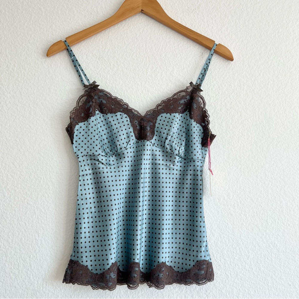 Gold Hawk Blue & Brown Silk Polka Dot Camisole